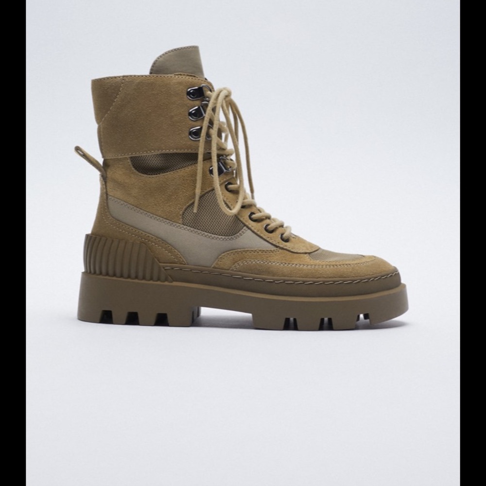 COPY - ZARA SPLIT LACE LEATHER LOW ANKLE BOOT SZ …